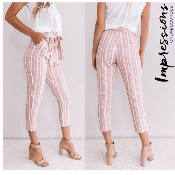 Impressions 'One And Only' Stripe Paperbag Ankle Pants NWOT! - Size S - Picture 16 of 16
